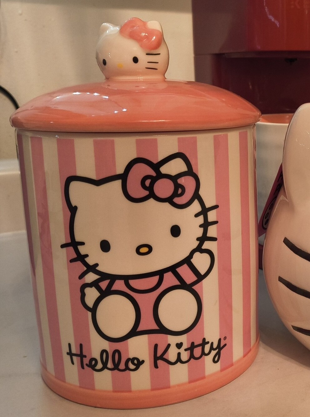 Hello Kitty Pink & White Ceramic Canister with Bow Accent